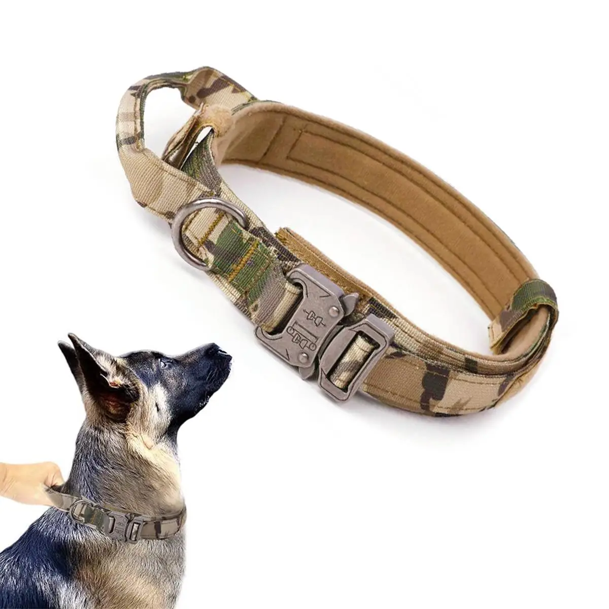 Durable Dog Collar, 1 Count Adjustable Tactical Dog Collar with Heavy Duty Buckle, Dog Collar with Control Handle for Medium Large and Extra Large Dog