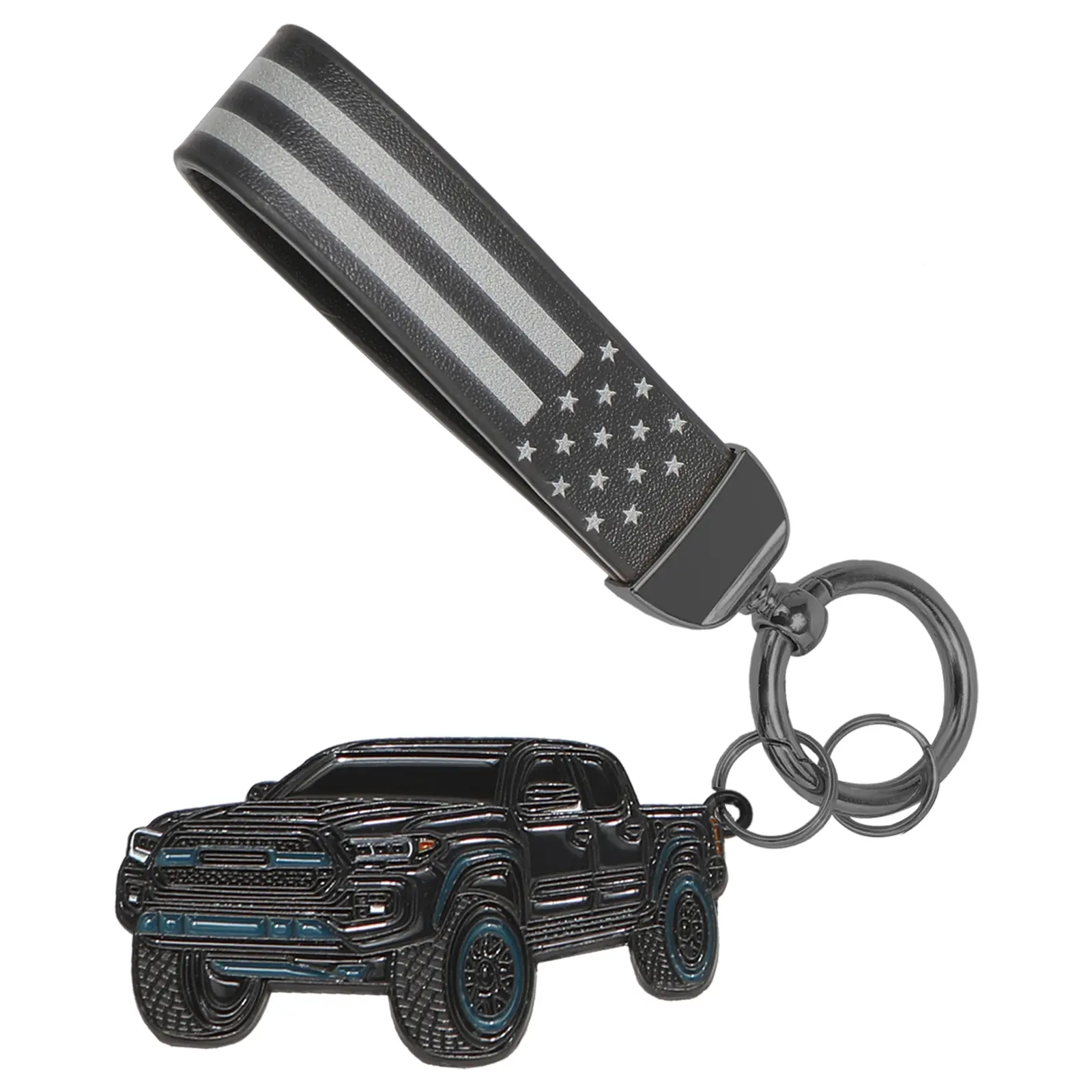 American Leather Flag Metal Keychain for Car Keys, Tacoma Vehicle Car Interior Decoration Accessory, Gift Keychain with Keyrings, Metal Keychains