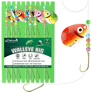 Walleye Rigs 16lb Spinner Rig Crawler Harness with 3D Smile Blades 2 Hooks 7PCS Bait Lure Tackle Kit for Walleye Fishing fathersdaygifts fishing equipment