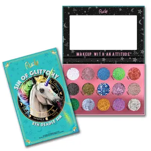 Rude Cosmetics Sin of Glittony Glitter Palette - 15 Guilty Pleasure Cosmic Glitter Shades for Bold Makeup Look - Eyeshadow Palette