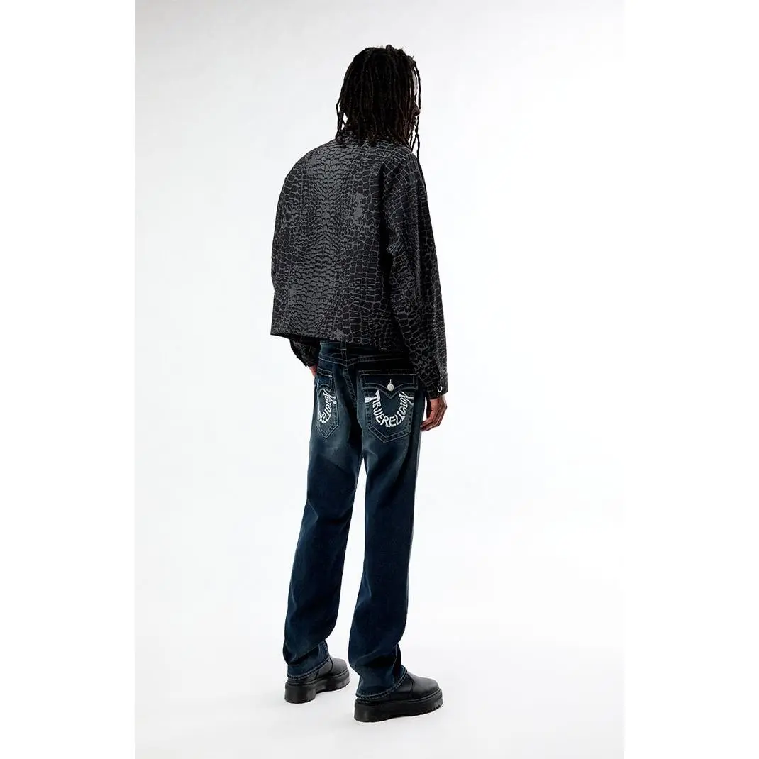 True Religion Men's Ricky Warped Logo Dark Blue Straight Leg Jeans