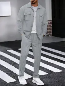 Men's Long Sleeve Shirt & Drawstring Pants Set, Casual Comfortable for Daily Wear, Perfect for Leisure Activities, Fall outfit