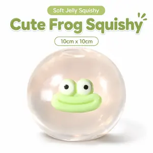 Cute Frog Jelly Squishy Toy, 10cm Soft Squeeze Fidget Stress Relief Ball, Clear Frog Sensory Desk Toy, 1 Count