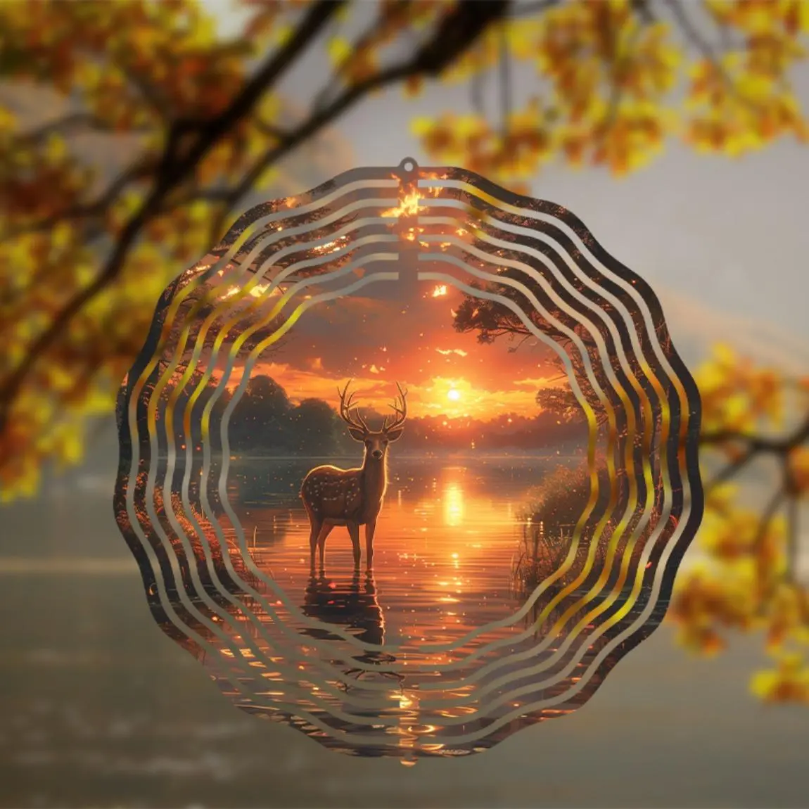 Sunset Deer 3D Metal Wind Spinner Outdoor Garden Indoor Decor Festive Gift Patio Enhancement Reflective Finish Artistic Design Deer Home Decor