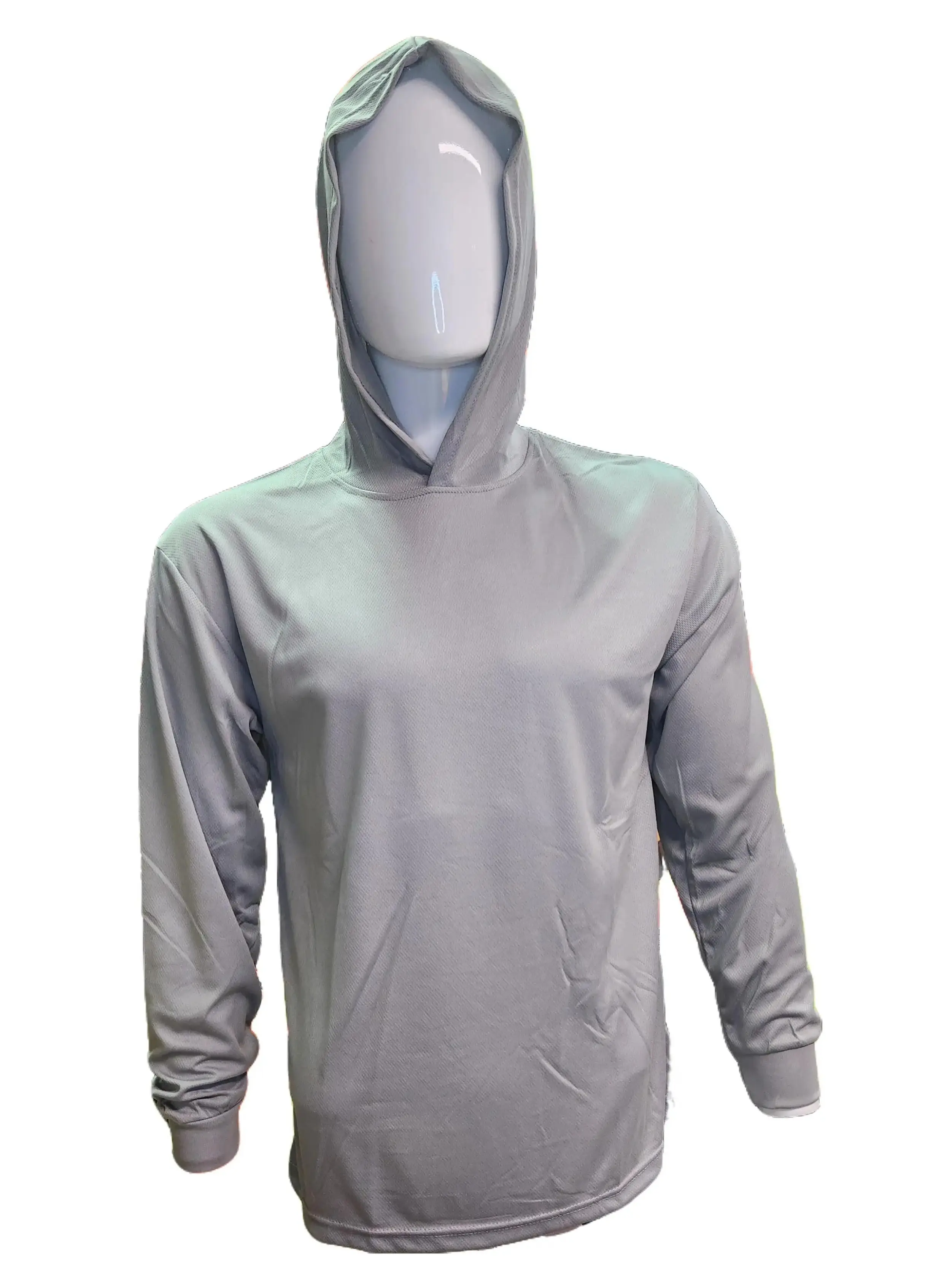Hi Visibility ultra light weight Light Grey Long sleeve hoodie shirt / polyester birdeye Fabric for quick dry