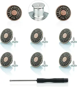 Jeans Button 20mm Heavy Duty Replacement Kit, Large Metal no Sew Adjustable Buttons Screw in for Clothes, Pant Waist Tightener to Make Smaller