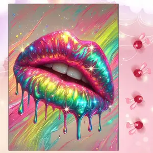 5D DIY Full Drill Round Diamond Painting - Diamond Art Kit Rainbow Lips Mosaic, Canvas - DIY Decorative Painting, Home Wall Decor, Suitable for Halloween, Christmas, Birthday, and Anniversary Gifts