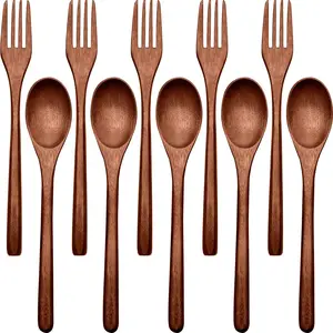 10 Pcs Wooden Spoon & Fork Set – Handmade Natural Wood Utensils, Reusable Eco-Friendly Flatware for Eating & Cooking – Smooth Finish, No Splinters – Kitchen Dinnerware tiktokshopspringglowup,summervibes