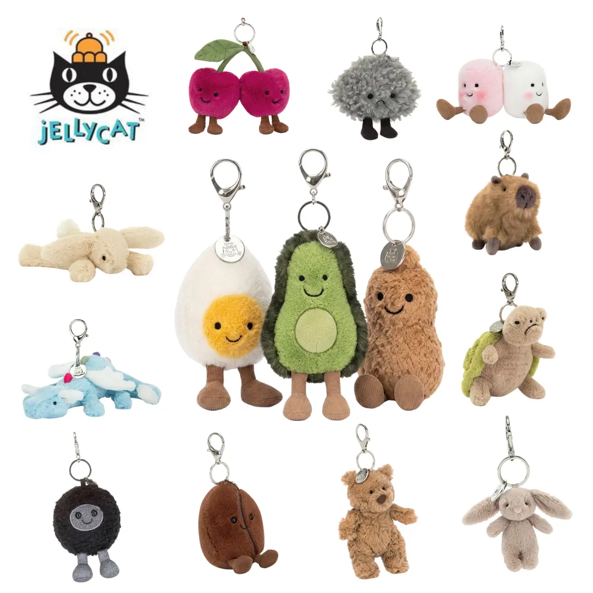 Jellycat Keychain - Cute Animal or Food Themed Soft Stuffed Charm - Hanging Pendant Gift for Backpacks, Car Keys