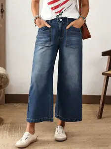 Women's Loose Fit Denim Jeans, Casual, Natural Waist Design, Plain Pattern, Zipper Closure, All-Season Wear, Fashionable & Versatile
