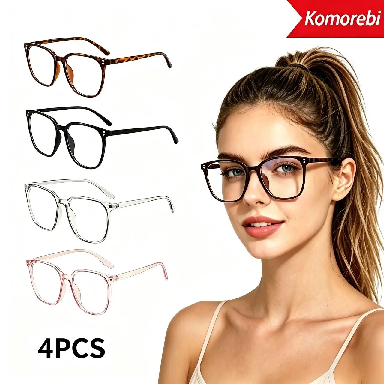 Women's 4-Pack Blue Light Blocking Glasses - Anti-Glare Round Face Eyewear Set with 4 Fashion Frame Colors, Internet Celebrity Style Windproof No-Makeup Essential Accessories for Women