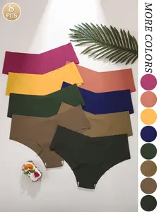 8-Pack Seamless Thong Underwear Set, Moleskin Color, Fitted Casual Style, All-Season Comfortable Fit, Invisible Design