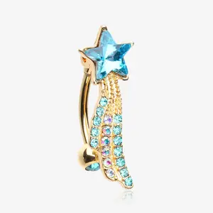 Golden Shooting Star Sparkle Reverse Belly Button Ring