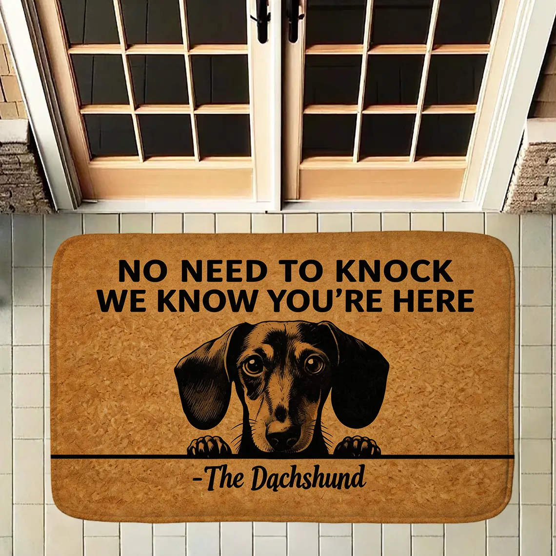 Funny Dachshund Doormat "No Need to Knock", Dog Lover Decorative Area Rug, Non-Slip Indoor Outdoor Entrance Mat for Home, Wiener Dog Peeking Floor Carpet for Entryway Porch Patio, Pet Theme Gift, Boho Graphic Rug