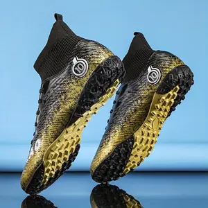 Men's High Top Turf Football Boots, Professional Outdoor Anti-skid Breathable Lace Up TF Soccer Cleats