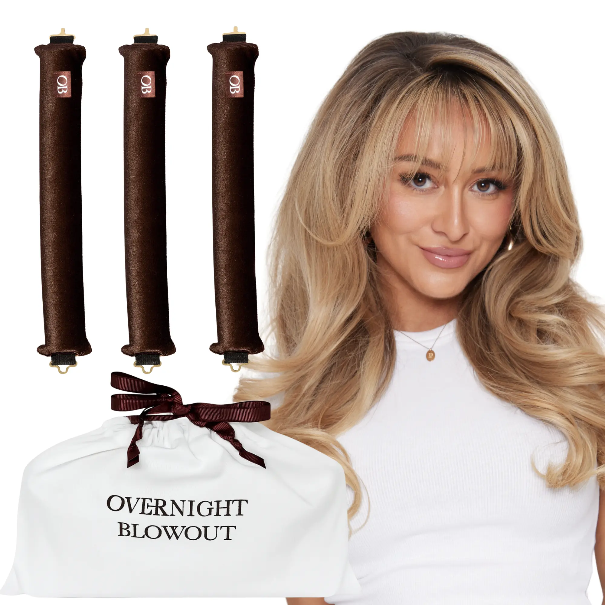 The Original Authentic Overnight Blowout Classic 3 Rod Set (scarf NOT included) Heatless Haircare Velvet Material Easy Hook Lock Design US Market, 3 pcs, Preserve Blowout, No heat curl, sleep
