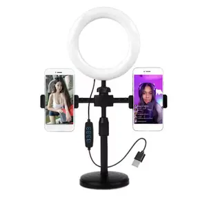 JBUSINESS LED Ring Light Stand Double Phone Holder for TikTok Live Streaming & Makeup Tutorials Plastic Material Selfie Smartphone Cellphone