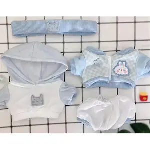Doll Clothes Set for 20cm Cotton Dolls, Complete Outfit, Normal Body Wave Rabbit Casual Set, Zip-Up Sweatshirt Style