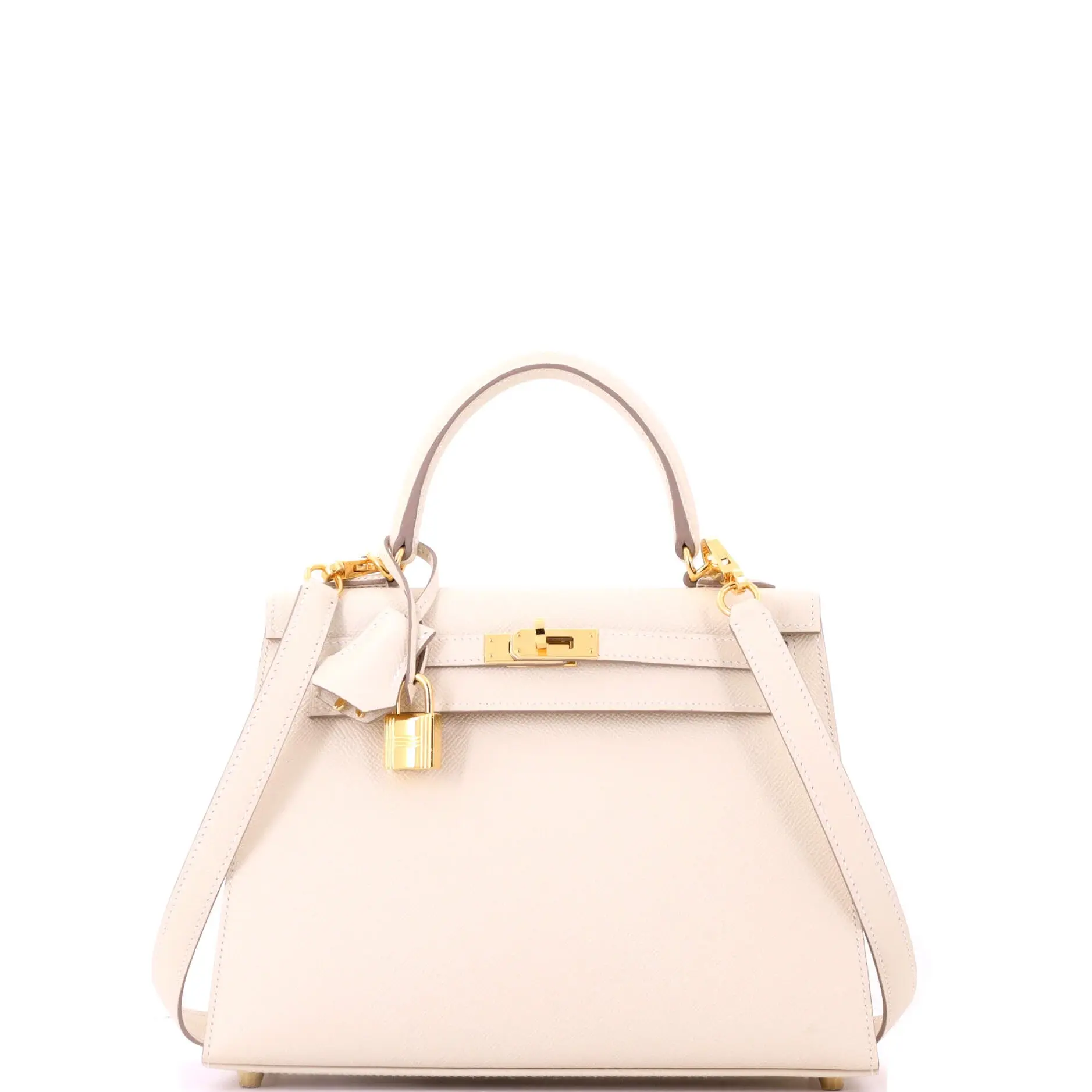 Pre-owned HERMÈS Leather Top Handle Bags Hermes Kelly Handbag Light Epsom with Gold Hardware 25 by Rebag