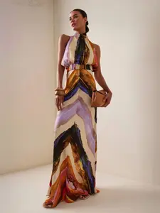 LikeMyChoice Elegant Abstract Print Tank Top & High-Waisted Maxi Skirt Set for Brunches Art Events & Seaside Strolls