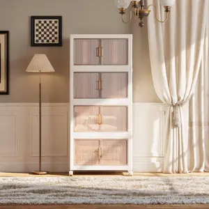 4 Tier Folding Storage Containers with Wheels, Stackable Collapsible Plastic Bins, Durable Organizer for Kitchen Pantry and Closet