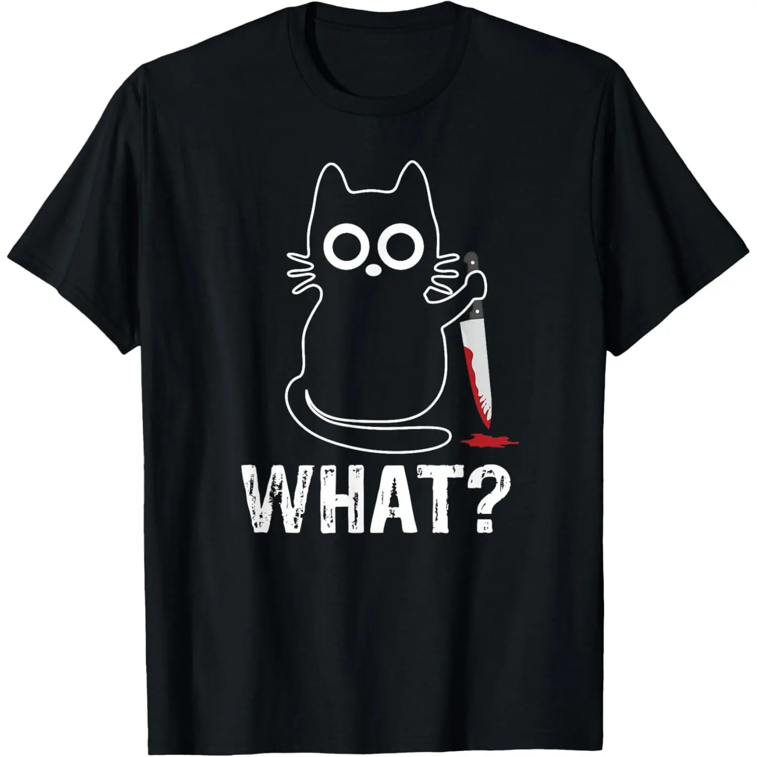 Breathable Fitted Cut Medium Length Printed Graphic Sports Top, Funny Cat With Knife Design T-Shirt, Cold Wash Compatible