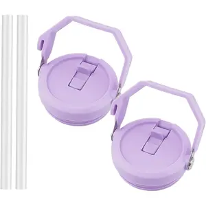 2 Pack 40 oz Tumbler Flip Straw Lid Replacement Fit for 40 oz Stanley Quencher, Leak Proof,Handle On Top,Reusable Tumbler Cover Compatible with 40oz Stanley Quencher (Light Purple)