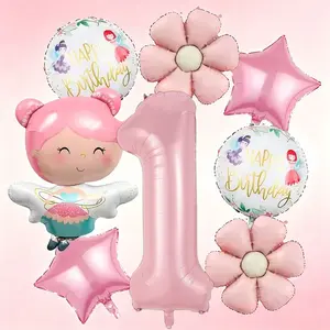 10pcs Fairy Number Aluminum Foil Balloons Set, Pearl Powder Numbers 0-9, Flower & Star Shapes, Birthday Party Decorations