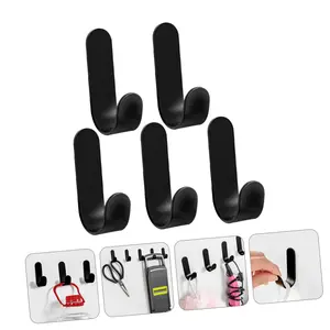 5 PCS Metal Heavy-Duty Adhesive Wall Hooks, Sticky J-Shaped No-Damage Hooks for Hat, Coat, Key, Bathroom, Wood Organiser (Black) house organizers door hangers