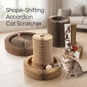 Transformable Accordion-Style Cat Scratching Post, Multi-Form Interactive Cat Toy with Trackball