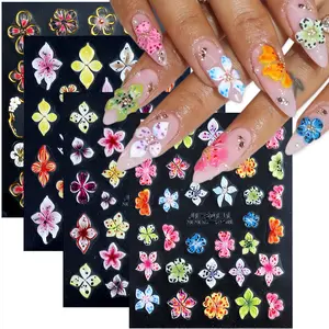 Fcozpjk Flower Nail Stickers 5D Embossed Lily Flower Stickers for Nails Hibiscus Self Adhesive Floral Nail Decals Gold Flower Nail Charms Vacation Nail Design Pegatinas Para Uñas 4 Sheet