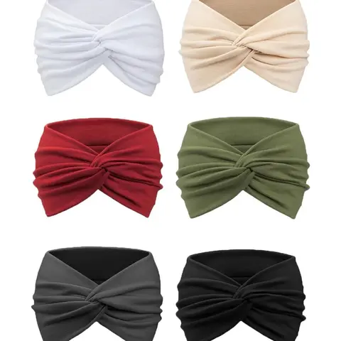 6-Piece Boho Women's Wide Yoga Elastic Headbands, Non-Slip Sport Hair Accessories, All-Season Knit Design, Plain Pattern, Hair Accessory Headband