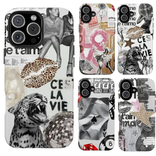 C’est La Vie Collage Phone Case – Leopard, Pearl, Disco Ball & Retro Editorial Style – Fashion Grunge Aesthetic – Fits iPhone 7, 8, SE (2020/2022), X, XR, XS, XS Max, 11, 12, 13, 14, 15, 16 (Plus, Pro, Pro Max) & Samsung Galaxy S21–S24 Series