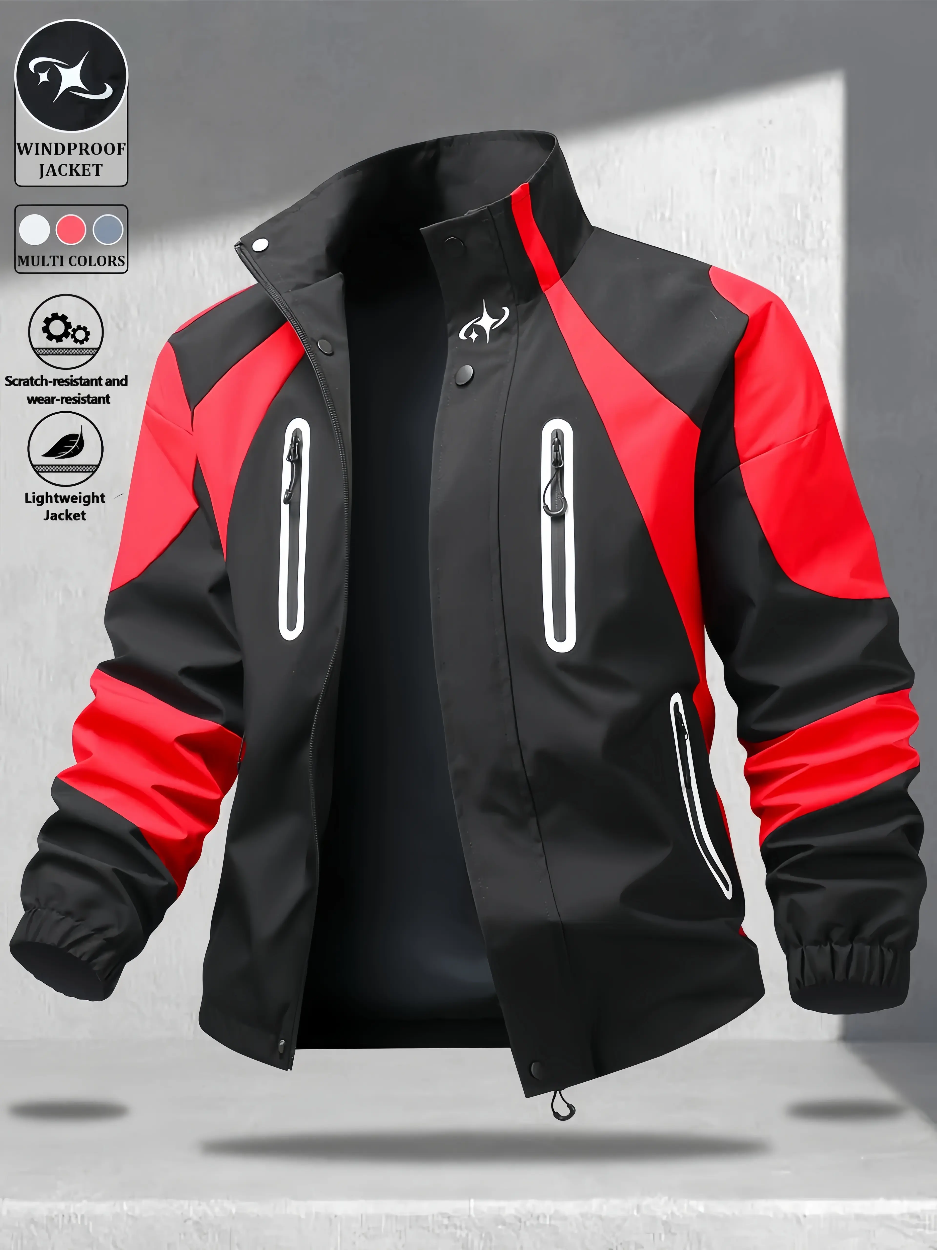 American style casual street color block stand collar windbreaker for men spring autumn lightweight wear-resistant zip up outdoor jacket