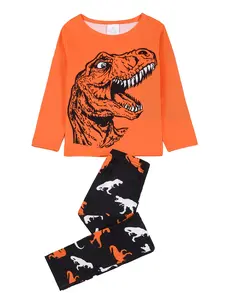 Boys' Dinosaur Print Long Sleeve Shirt & Pants Set, Comfortable Home Wear, Fashion Casual, Perfect for Daily Use, Dinosaur Pattern, All Season Use