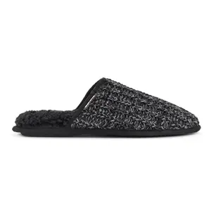 Muk Luks Men's Gavin Scuff Slipper Shoes - Ebony Lightweight Knit Fur Footwear, Slide Design, Slip-On Convenience