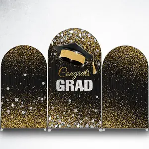 Black Gold Congrats Grad Arch Backdrop Cover for Graduation Party