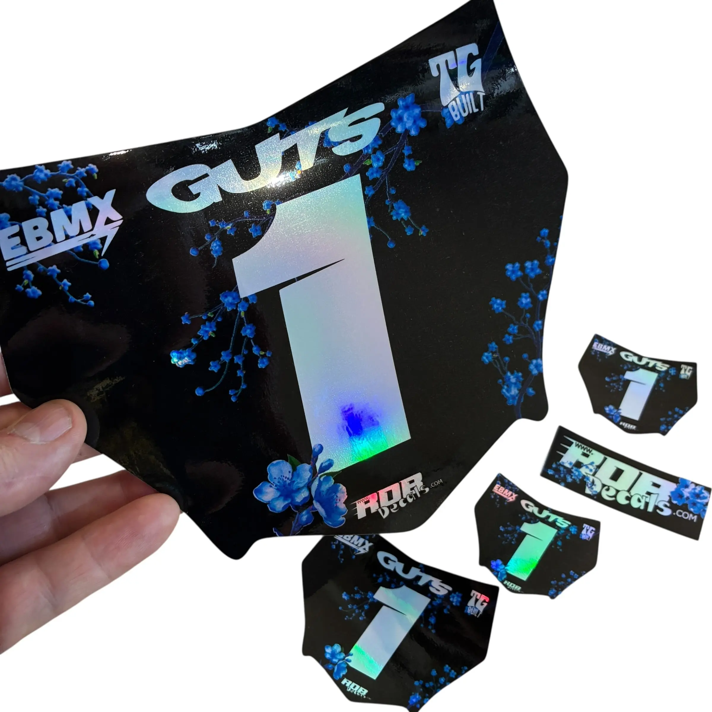 MotoCutz Plate Decals — Blue Cherry Blossom