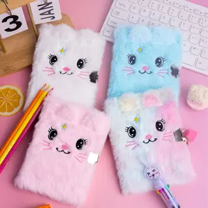 Cartoon Plush Notebook, A6 Size, Girl's Plush Notebook with Lock, Diary, Student Prize, Journal