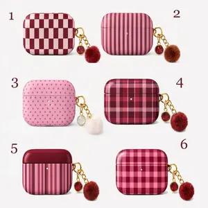 Pink & Burgundy Plaid/Gingham/Stripe/Polka Dot Pattern Airpods Cases, For Airpod Gen 1 2 3 4 Cover and AirPods Pro 1 2 3, Shockproof Accessories Gift