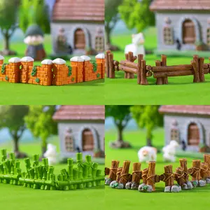 14-Piece Set Micro Landscape Creative Wooden Board Stone Fence Short Bridge Gardening Landscaping DIY Decoration Accessories Ecological Bottle Small Ornaments Decorative Garden Fences