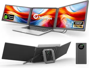 Teamgee 15.6" Laptop Screen Extender with Power Bank, FHD 1080P IPS Triple Portable Monitor, HDMI/USB/Hub Plug-Play Display, Fits 13-17" Laptops (Mac/Windows/Android), Ideal for Home Office/Small Business computer accessory built-in battery