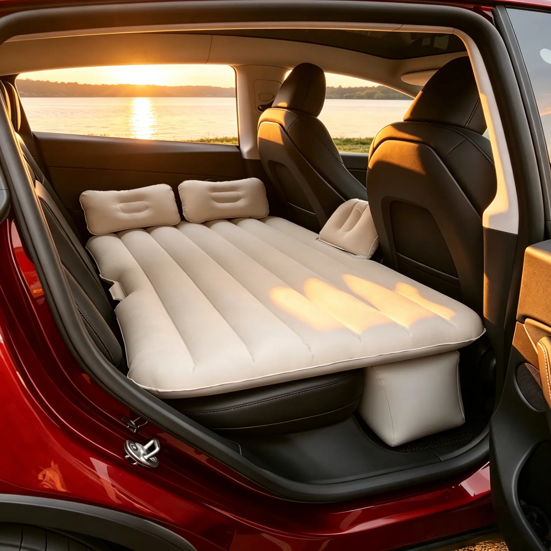 Universal Car Rear Seat Inflatable Airbed with Air Pump - 55x35in Car Sleeping Bed, Wear-Resistant Blow-Up Mattress, Easy-to-Use, Travel-Enhancing for SUV Camping, Road Trips