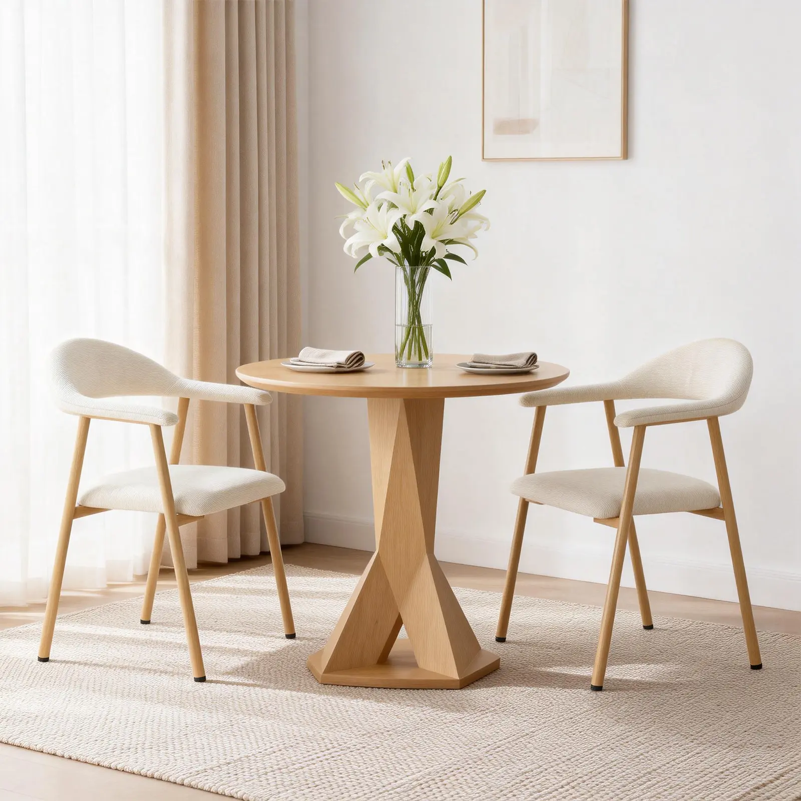 Set of 2 Modern Linen Fabric Upholstered Dining Chairs with Curved Backrest, Metal Accent Kitchen Side Chairs for Dining Room, Restaurant