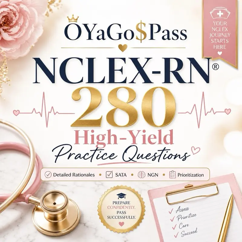 OYAGOPASS NCLEX-RN Digital Study Guide - 280 Practice Questions with Rationales