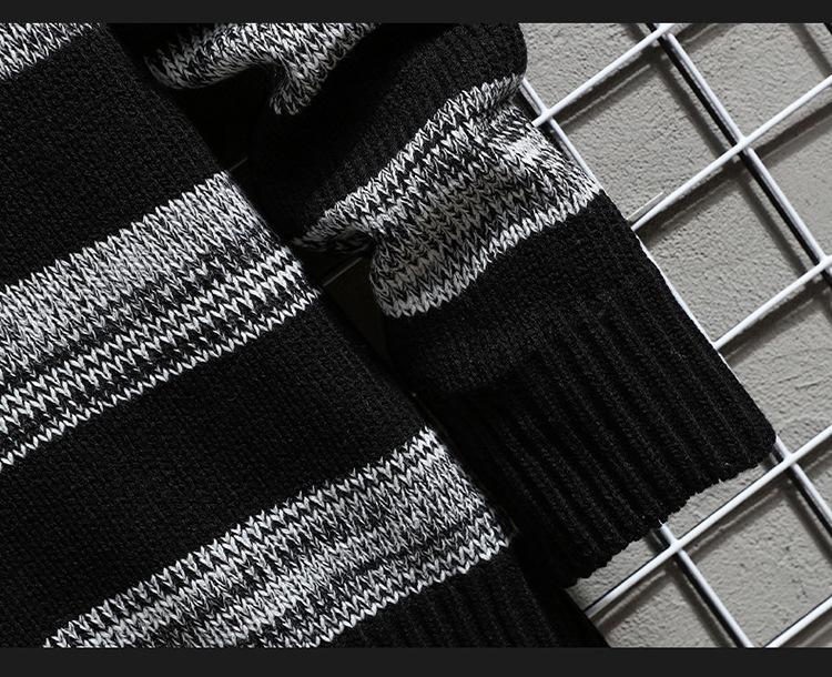 High-neck Men's Autumn And Winter Long-sleeved Trendy Slim Striped Sweater