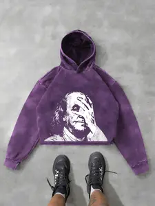 Oversized Fitted Hoodie Sweatshirts, Cotton Water Washed Vintage Look, Graphic Print Design, Streetwear Casual Style Fashion for All Seasons