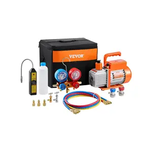 fathersdaygift VEVOR 4.5 CFM AC Vacuum Pump and Gauge Set, Single Stage Rotary Vane HVAC Air Vacuum Pump, A/CRefrigerantManifold Gauge Kit, with Leak Detector Hoses, for R134a, R12, R22, R502a, R410A, R404, R407C