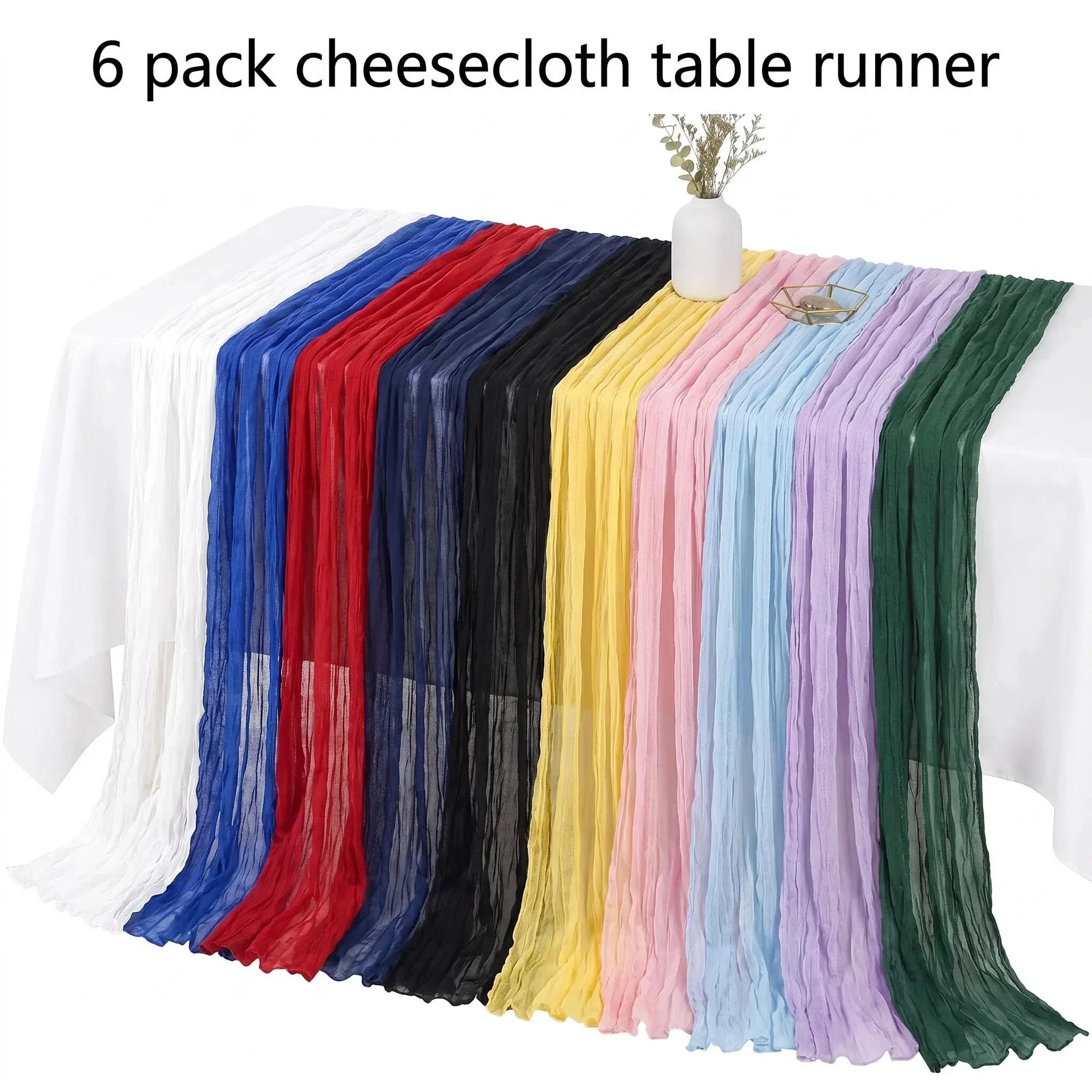 6Pack Cheesecloth Table Runner 17x108 Inch, Multiple Colors - Boho Sheer Gauze for Wedding, Baby Shower, Party & Home Decor