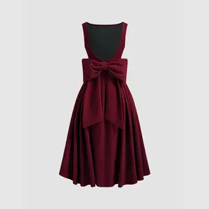 Cider Velvet Boat Neck Bowknot Backless Midi Dress [LIVE ONLY]